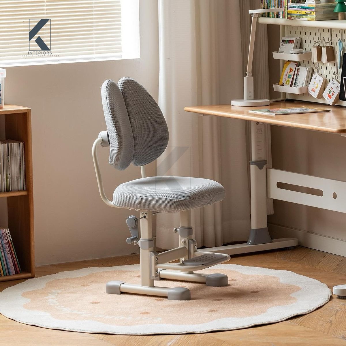 Tandem kids study chair in MFC with fabric cushion, adjustable height and bright colour finish